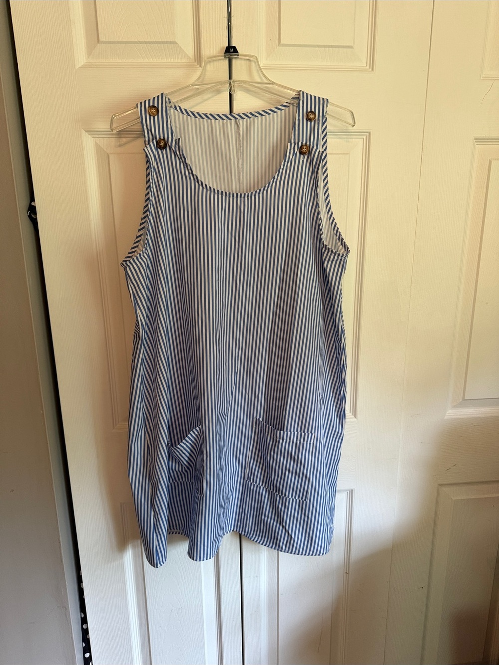 Striped Sleeveless Pocket Tunic - Blue